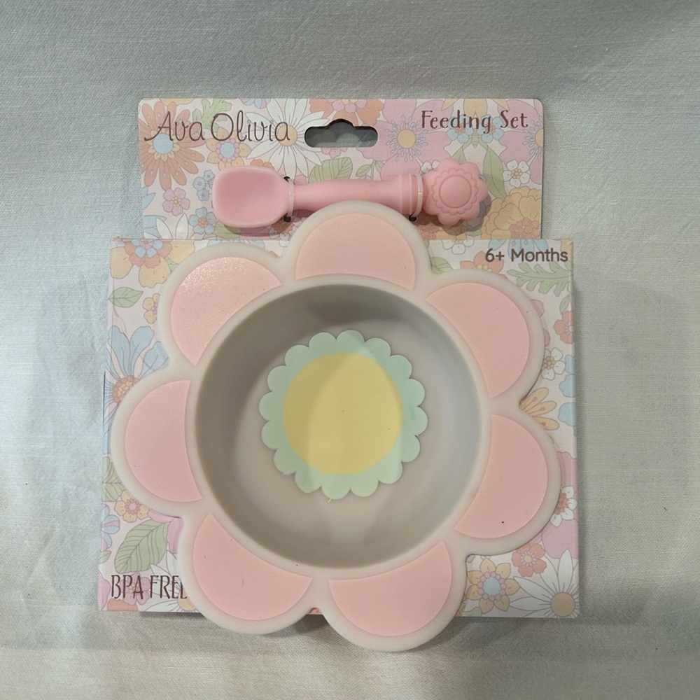 Pink Flower Baby Feeding Set - Bowl & Spoon